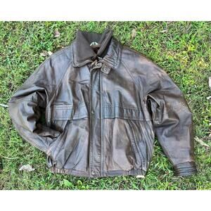 Vintage Style Leather Bomber Jacket Faux FurLined Flight Aviator Coat Men’s Lg